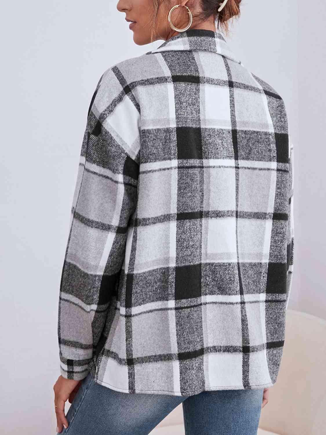 Plaid Collared Neck Button Down Jacket