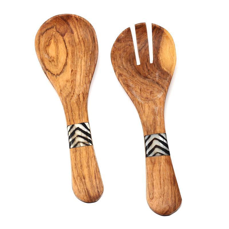 Olive Wood Serving Set, Small with Batik Inlay - Jedando