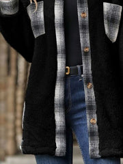 Plaid Contrast Dropped Shoulder Coat - Flyclothing LLC