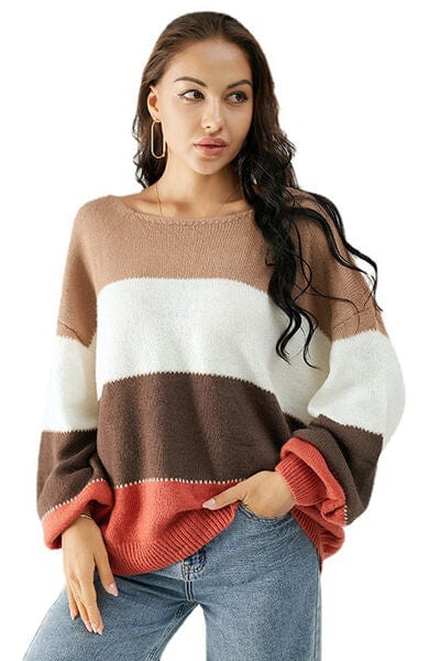 Color Block Dropped Shoulder Sweater - Trendsi