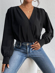 Surplice Ruched Long Sleeve Bodysuit - Flyclothing LLC