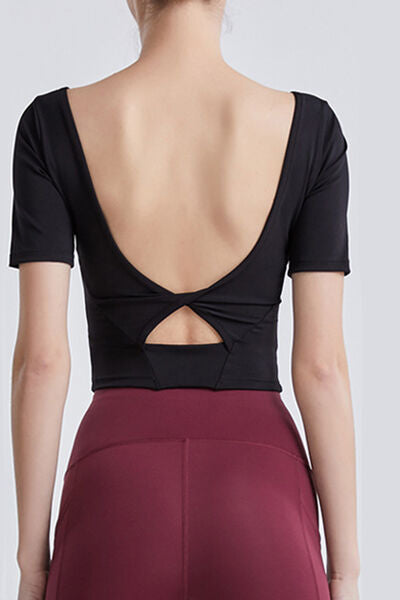 Cutout Backless Round Neck Active T-Shirt - Flyclothing LLC