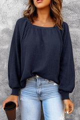 Square Neck Waffle-Knit Top - Flyclothing LLC