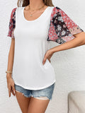 Printed Puff Sleeve Round Neck Tee - Flyclothing LLC