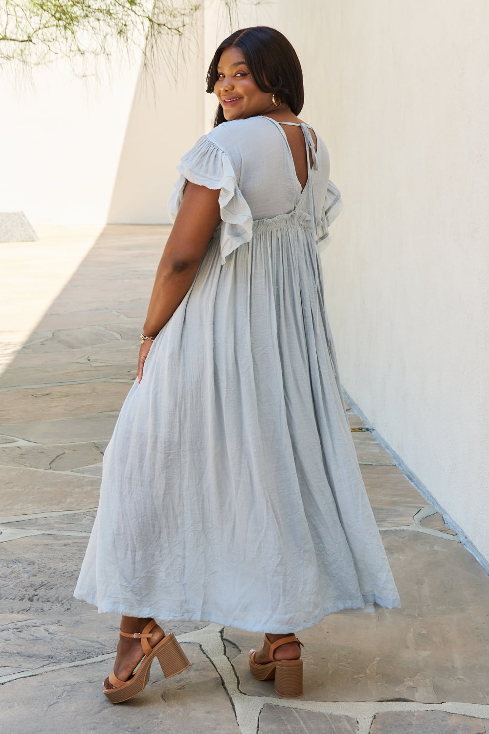 Butterfly Wings Wrap Maxi Dress - Blue/White