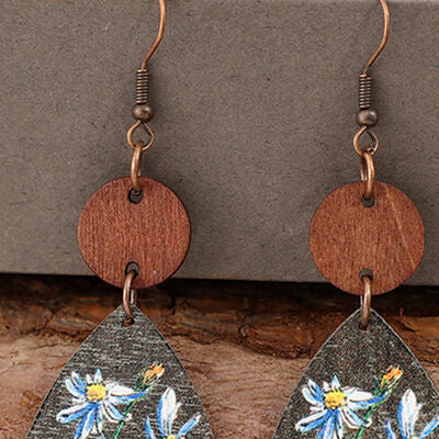 Flower Geometrical Shape Wooden Earrings - Trendsi