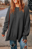 Dropped Shoulder Round Neck Long Sleeve Blouse - Flyclothing LLC