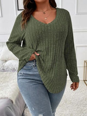 Plus Size V-Neck Long Sleeve T-Shirt - Flyclothing LLC