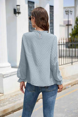 Smocked Mock Neck Swiss Dot Top - Flyclothing LLC