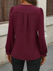 Notched Flounce Sleeve Blouse - Flyclothing LLC