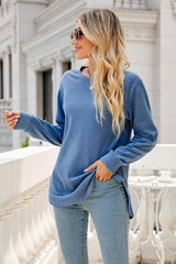 Round Neck Slit Tunic Top - Flyclothing LLC