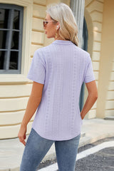 Eyelet Short Sleeve Blouse - Flyclothing LLC