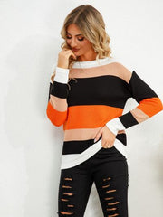 Striped Round Neck Dropped Shoulder Sweater - Flyclothing LLC