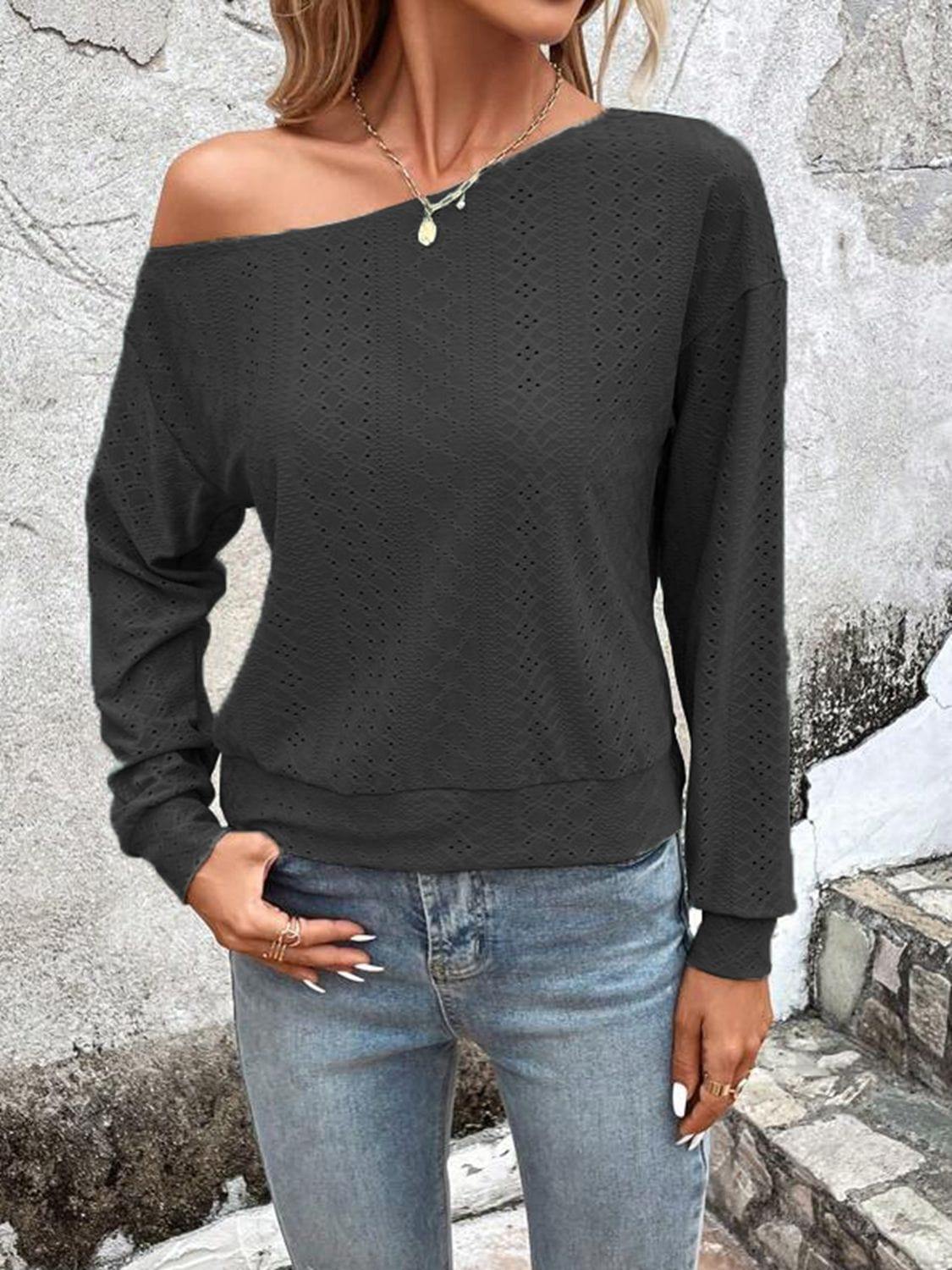 Eyelet Dropped Shoulder Blouse - Trendsi