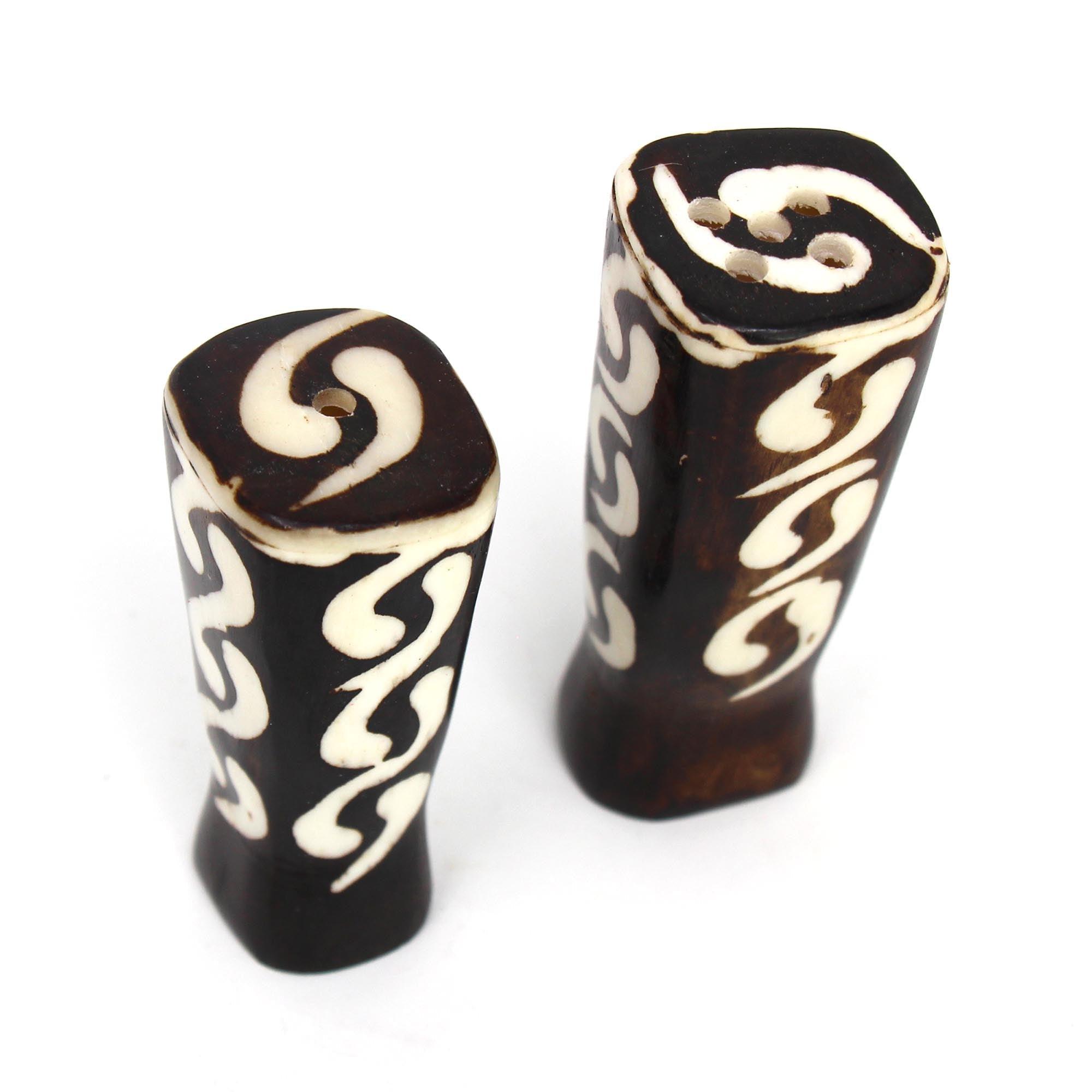 African Natural Bone Salt & Pepper Shakers, Traditional Batik Designs - Flyclothing LLC