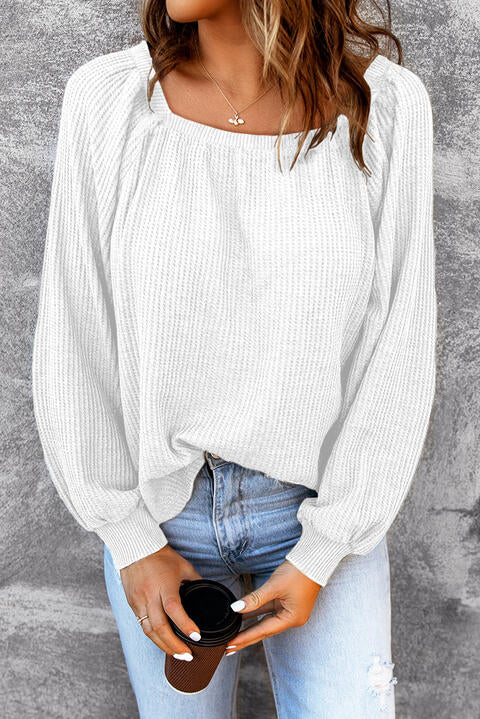 Square Neck Waffle-Knit Top - Flyclothing LLC