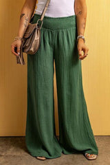 Smocked Waist Texture Wide Leg Pants - Flyclothing LLC