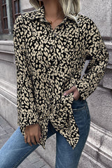 Leopard Roll-Tap Sleeve Shirt - Flyclothing LLC