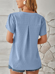 Swiss Dot Notched Petal Sleeve T-Shirt - Flyclothing LLC