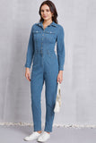 Snap Down Denim Jumpsuit with Pockets - Flyclothing LLC