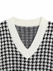 Houndstooth V-Neck Sweater Vet - Trendsi