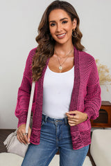 Waffle-knit Pocketed Open Front Cardigan - Flyclothing LLC