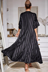 Striped Flounce Sleeve Open Front Robe and Cami Dress Set - Flyclothing LLC