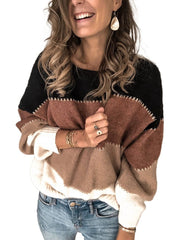 Color Block Round Neck Sweater - Trendsi