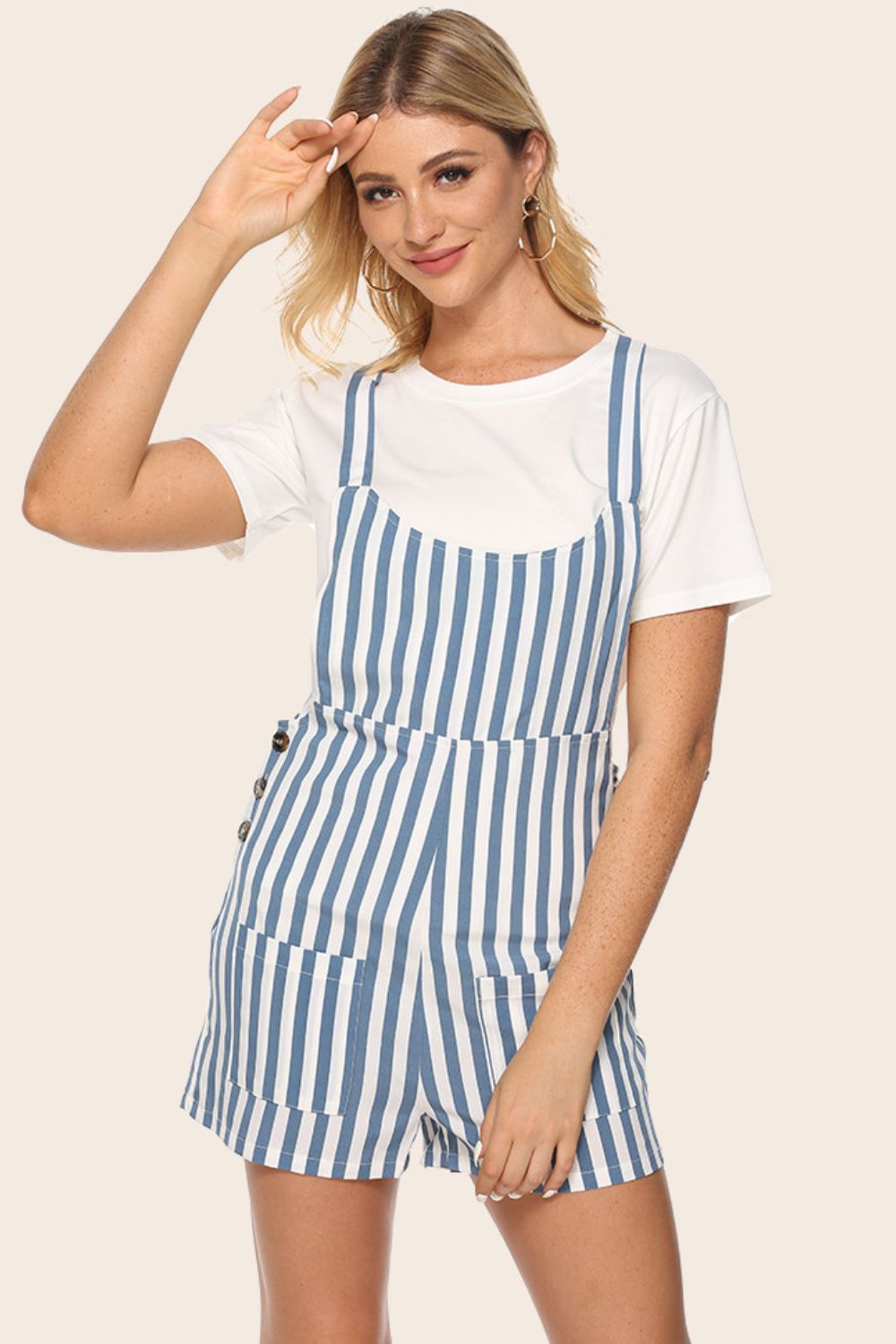 Striped Scoop Neck Romper - Flyclothing LLC