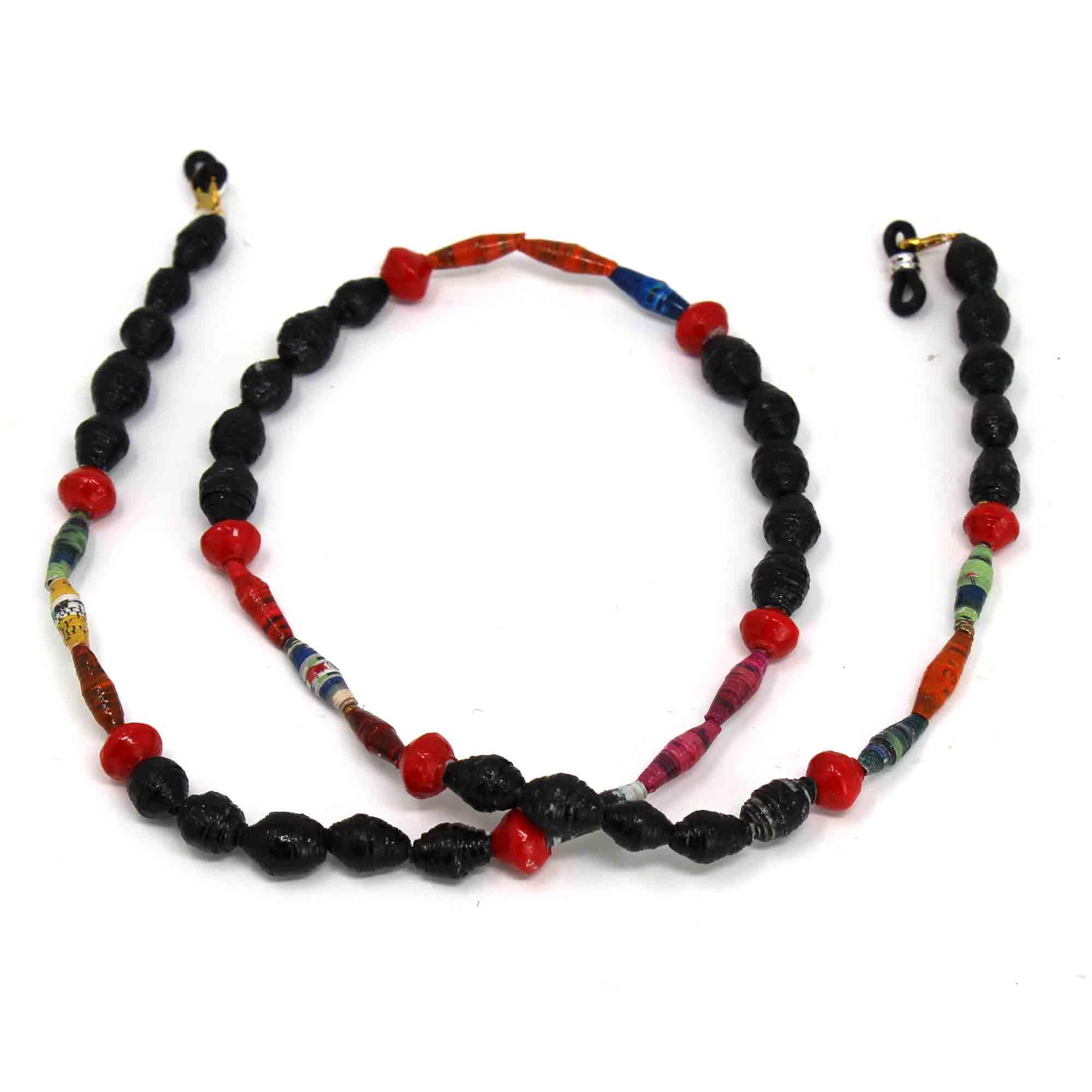 Face Mask/Eyeglass Paper Bead Chain, Black and Red - Flyclothing LLC