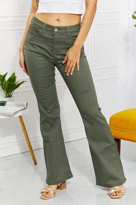 Zenana Clementine Full Size High-Rise Bootcut Jeans in Olive - Flyclothing LLC