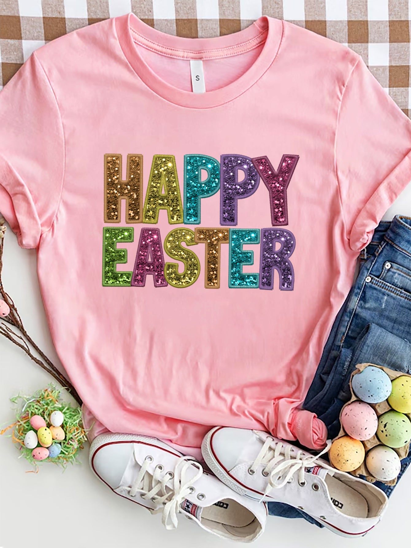 HAPPY EASTER Round Neck Short Sleeve T-Shirt - Flyclothing LLC