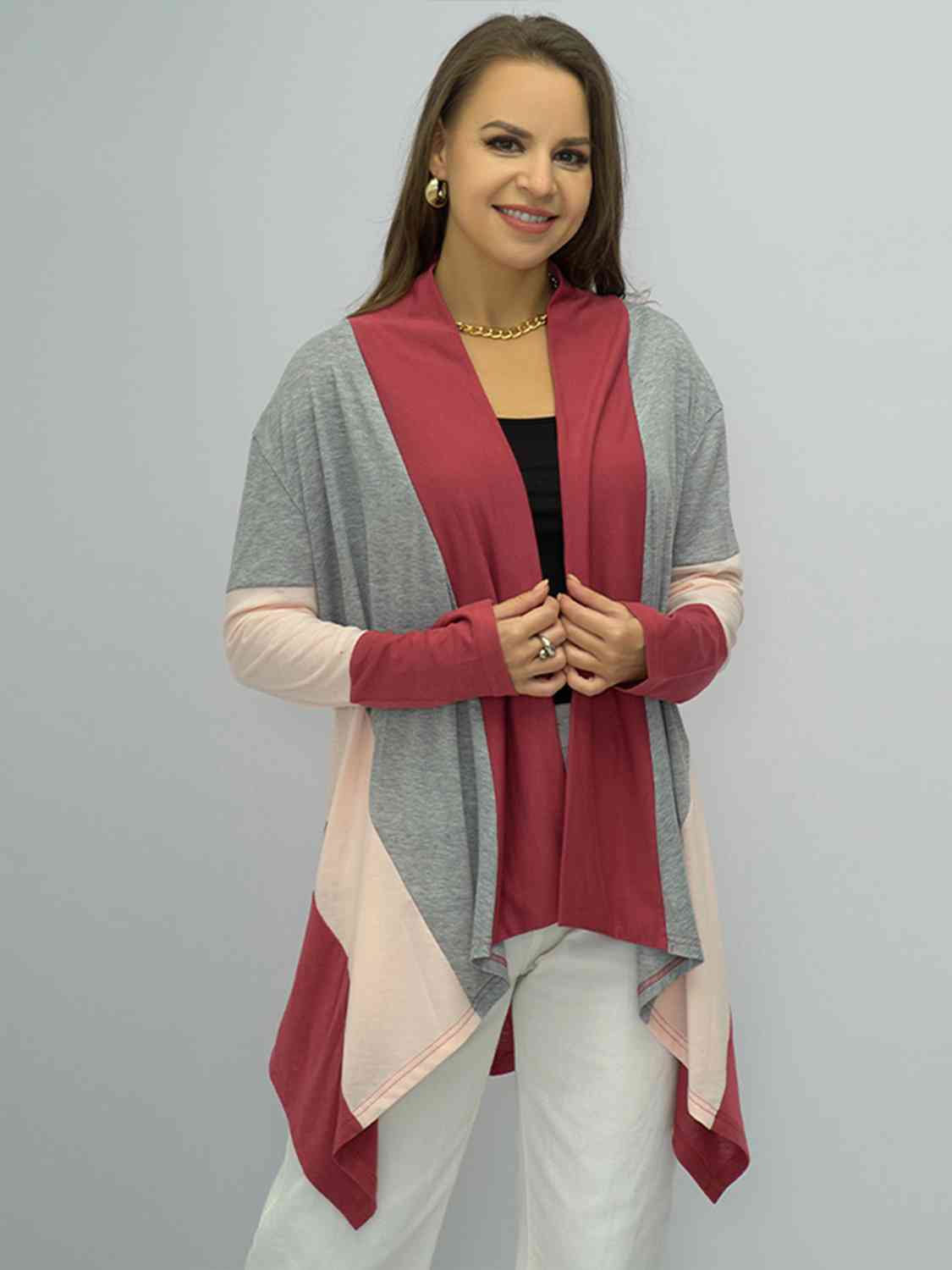 Color Block Open Front Cardigan