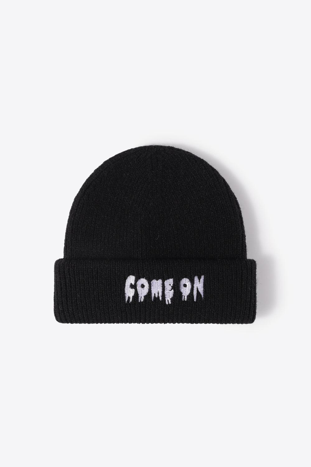 COME ON Embroidered Cuff Knit Beanie - Flyclothing LLC