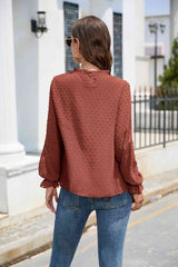 Smocked Mock Neck Swiss Dot Top - Flyclothing LLC