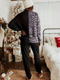 Leopard Round Neck Sweatshirt and Pants Lounge Set - Trendsi