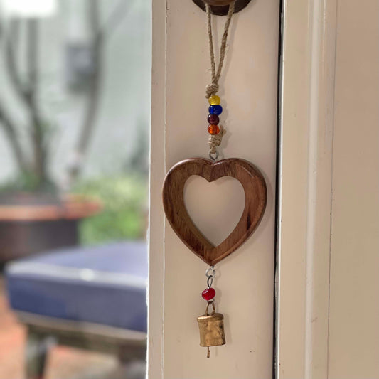 Handcrafted Wood Heart Chime with Recycled Iron Bell - Flyclothing LLC