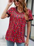 Leopard Round Neck Short Sleeve Tee Shirt - Trendsi