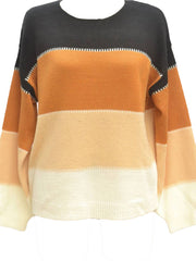 Color Block Round Neck Sweater - Trendsi