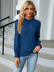 Round Neck Flounce Sleeve Blouse - Trendsi