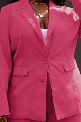 Lapel Collar Buttoned Blazer and Long Pants Set - Flyclothing LLC