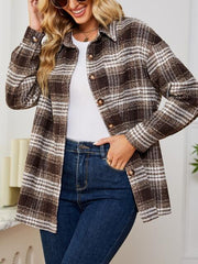 Plaid Collared Shirt Jacket - Flyclothing LLC