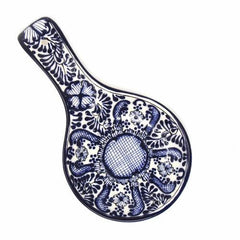 Handmade Pottery Spoon Rest, Blue Flower - Encantada - Flyclothing LLC