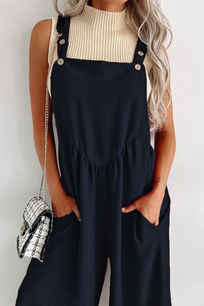 Square Neck Wide Strap Jumpsuit - Flyclothing LLC