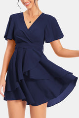 Surplice Neck Flutter Sleeve Dress - Flyclothing LLC