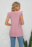 Smocked Round Neck Eyelet Top - Flyclothing LLC