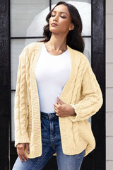 Open Front Cable-Knit Cardigan - Flyclothing LLC