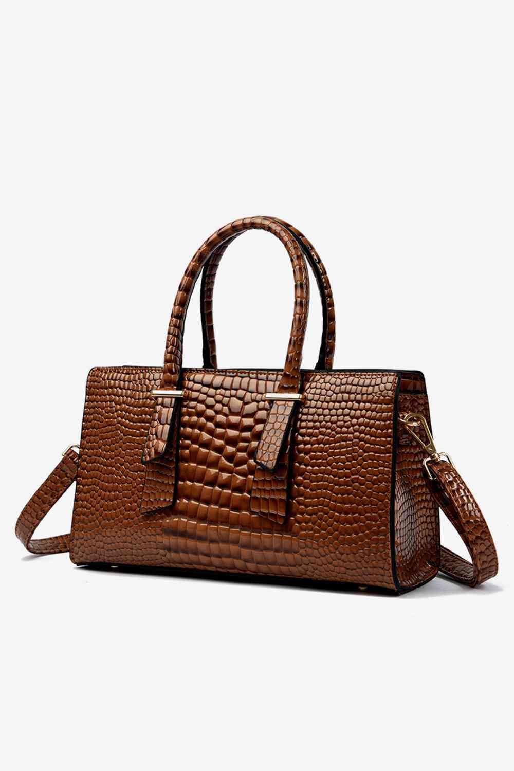 Textured PU Leather Handbag - Flyclothing LLC