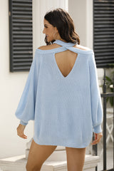 Ribbed Long Sleeve Cold Shoulder Knit Top - Flyclothing LLC