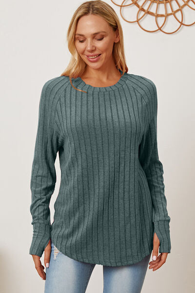 Basic Bae Full Size Ribbed Thumbhole Sleeve T-Shirt - Flyclothing LLC